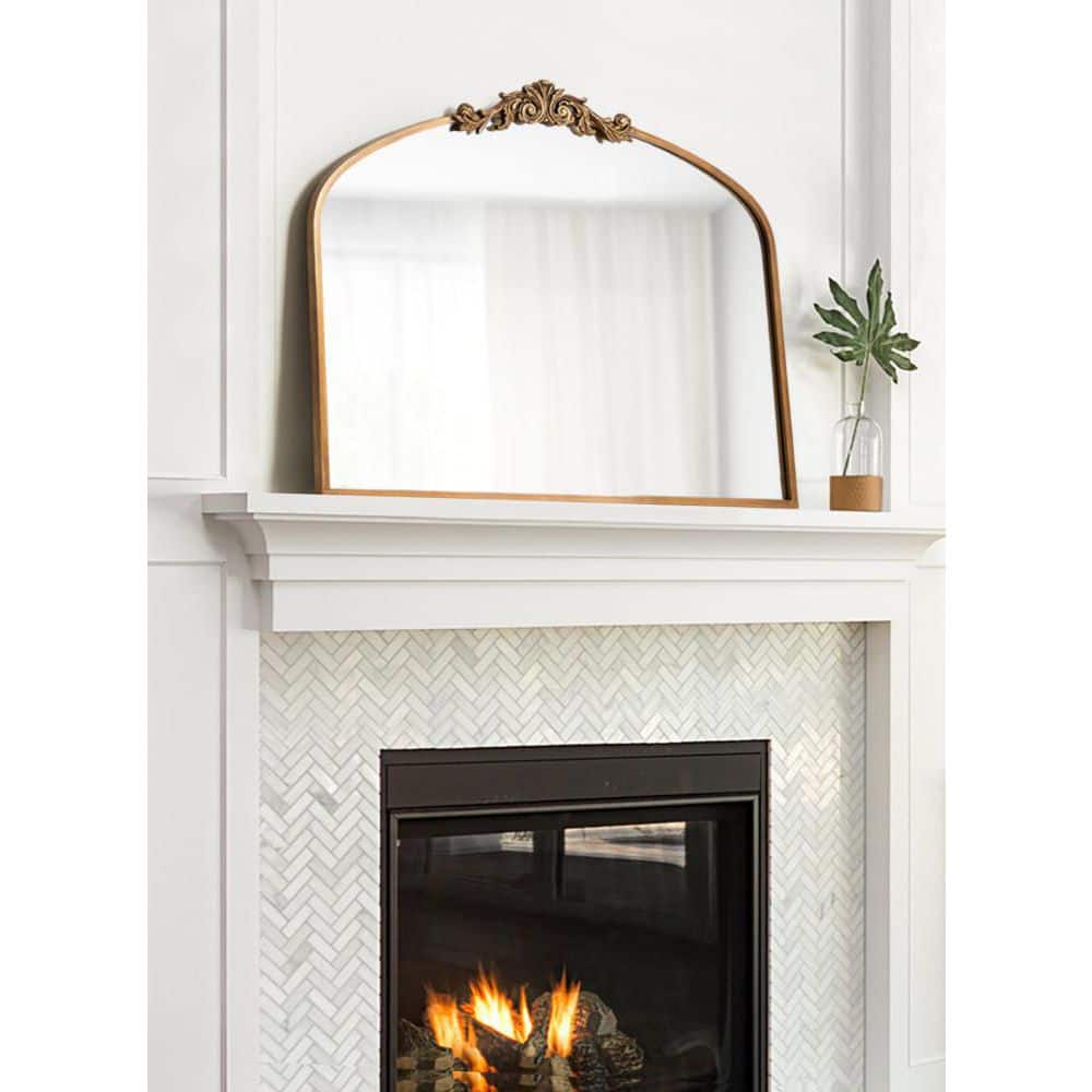 Gold Ornate Rectangular Bathroom Wall Mirror