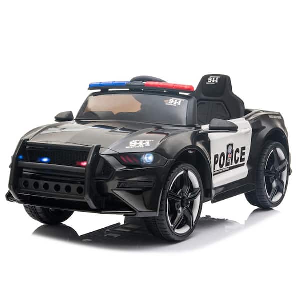 Karl home 12-Volt Kids Ride On Police Car Sports Car w/ Remote Control,LED Lights,Siren,Microphone Black
