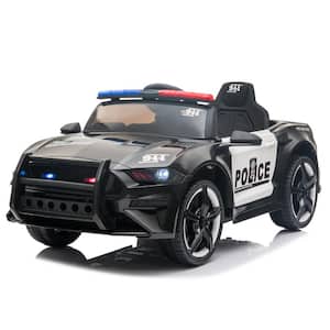 12-Volt Kids Ride On Police Car Sports Car w/ Remote Control,LED Lights,Siren,Microphone Black