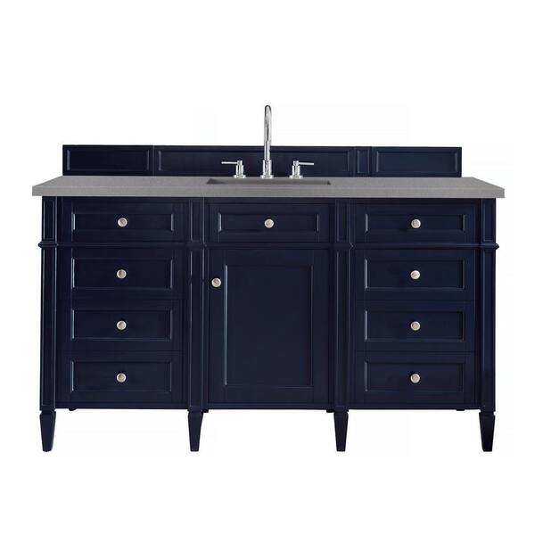 James Martin Vanities Brittany 60 in. W x 23.5 in.D x 34 in. H Single Vanity in Victory Blue with Quartz Top in Grey Expo