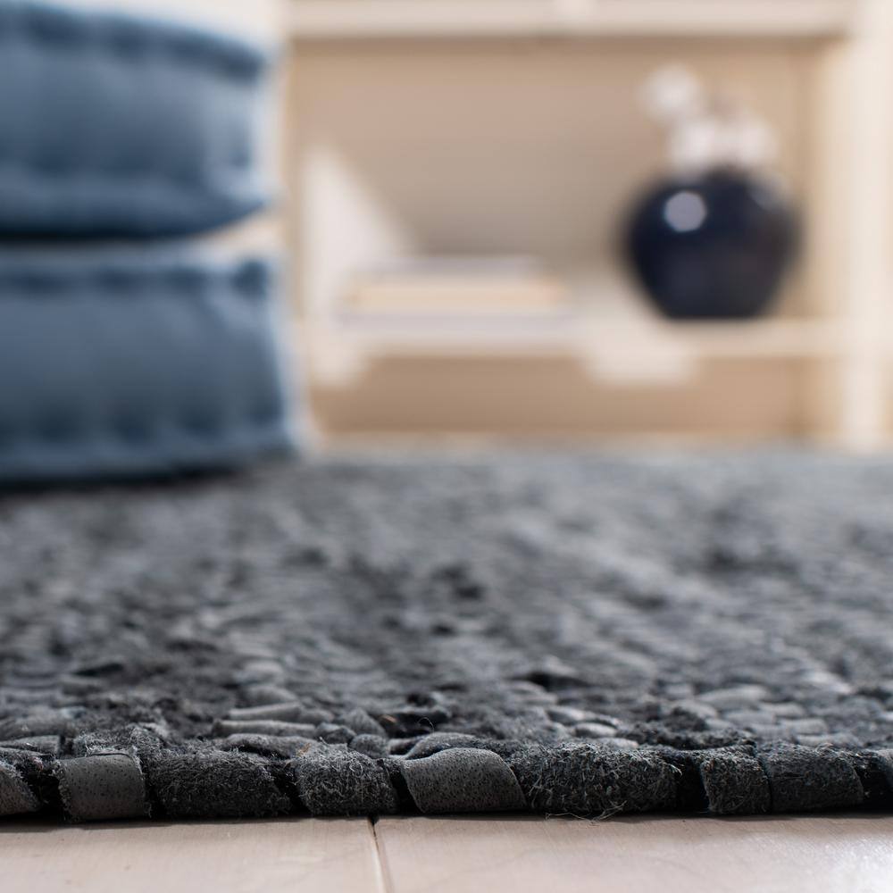 Handmade Blue and Natural Cotton Cowhide Striped 8' x 10' Area Rug