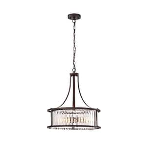 3-Light Bronze Iron Ceiling Lamp Chandelier Pendant with Geometric Cage and Clear Crystal