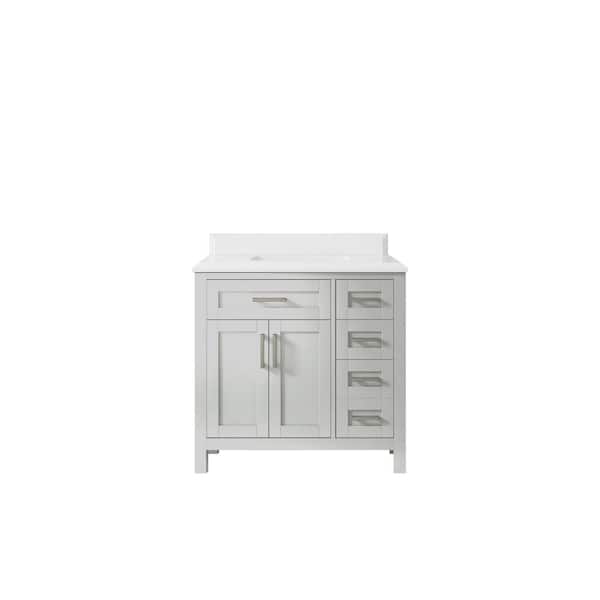 Willow Collections Cambridge 36 in. W x 22 in. D x 36 in. H Center Sink Bath Vanity in Gray with Cove Edge White Quartz Top