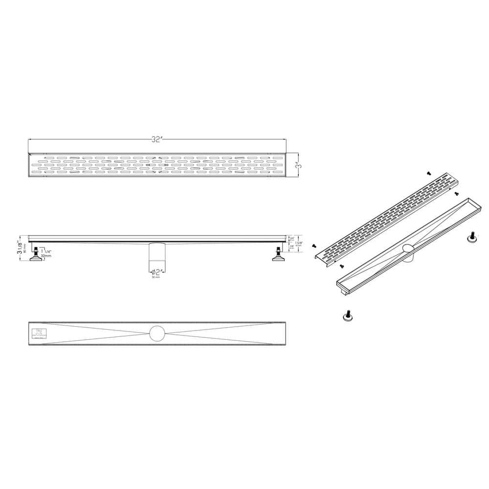 32'' Black Matte Stainless Steel Linear Shower Drain