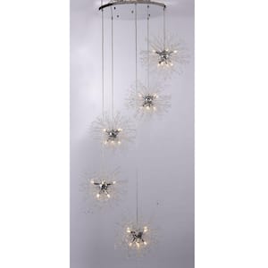 Calzada Decor 40-Light Chrome Dandelion Firework Chandelier, 5-Globe Pendant Ceiling Lighting