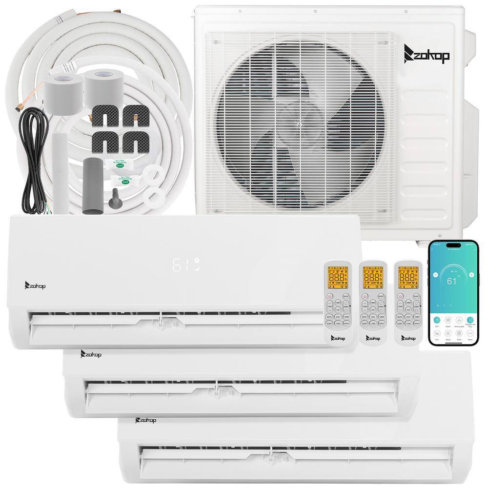 19 SEER2 27000 BTU 2.25-Ton 3-Zone WIFI Ductless Mini Split Air Conditioner with Heat Pump 9K pLus 9K pLus 18K price history on PriceWatchPro