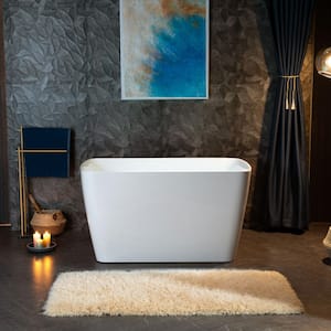 Cube 48 in. x 27.5 in. Acrylic Soaking Bathtub with Reversible Drain in White with Brushed Gold