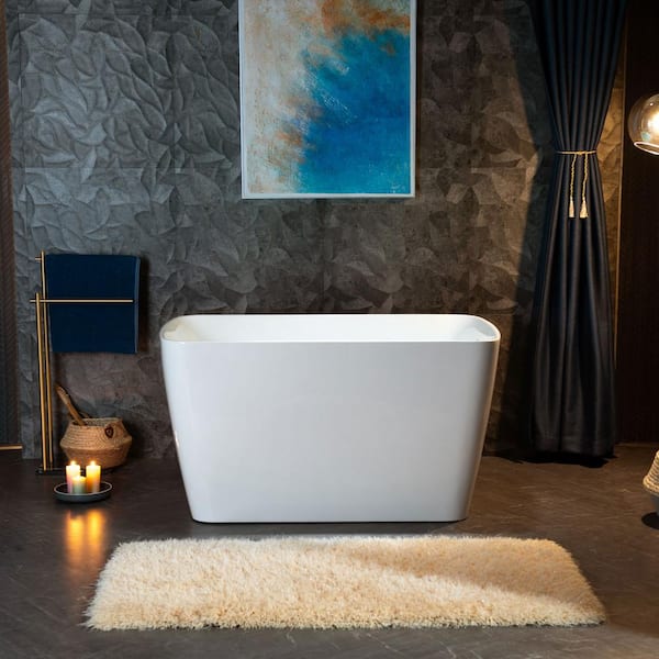 WOODBRIDGE Cube 48 in. x 27.5 in. Acrylic Soaking Bathtub with Reversible Drain in White with Brushed Gold