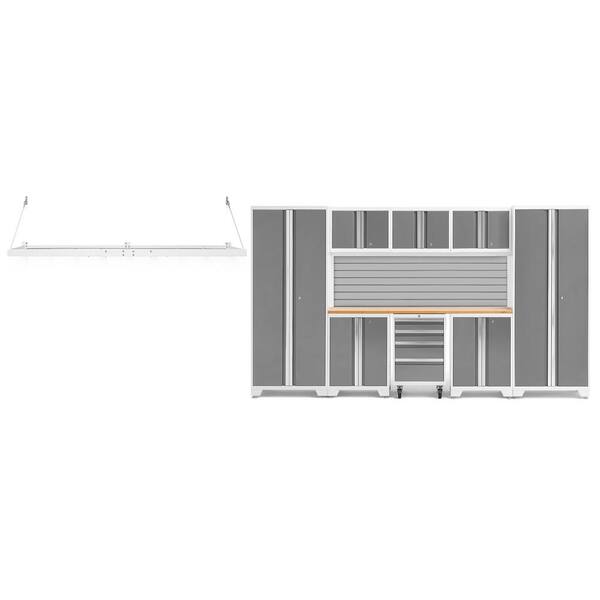 NewAge Products Bold 132 in. W x 76.75 in. H x 18 in. D 24-Gauge Steel Garage Cabinet Set in Platinum (9-Piece)