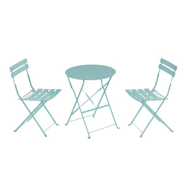 Unbranded Mint Green Folding 3-Piece Metal Outdoor Bistro Set