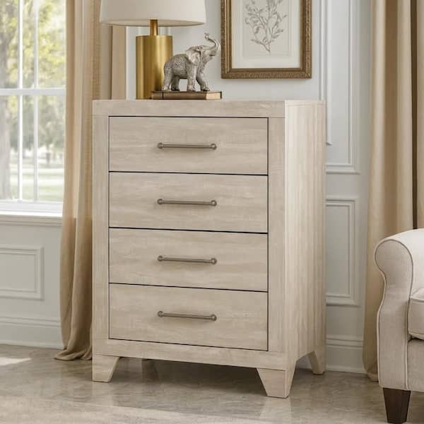 Benjara Ava Dusty Gray 5 Drawer Tall Chest of Drawer 31.5 in. Wide Dresser with Silver Bar Handles BM346725