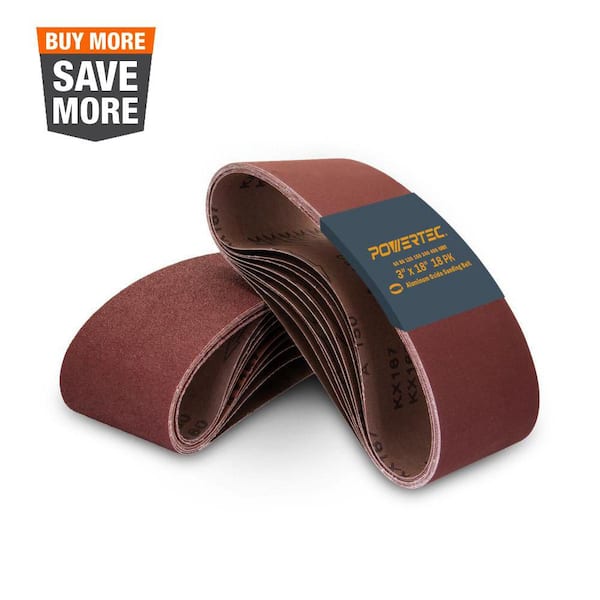 3 in. x 18 in. 60/80/120/150/240/400-Grit Aluminum Oxide Sanding Belts Assortment for Portable Belt Sander (18-Pack)