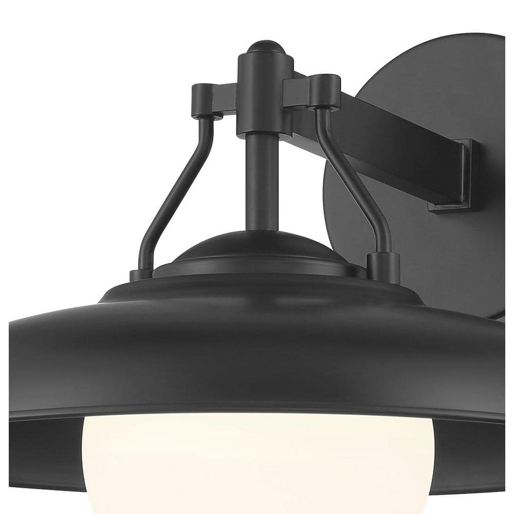 Coal Black Etched Opal Glass Outdoor Wall Sconce