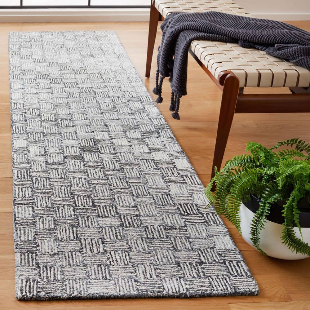 Micro-Loop 2 ft. x 9 ft. Dark Gray/Ivory Basket Striped Runner Rug price history on PriceWatchPro