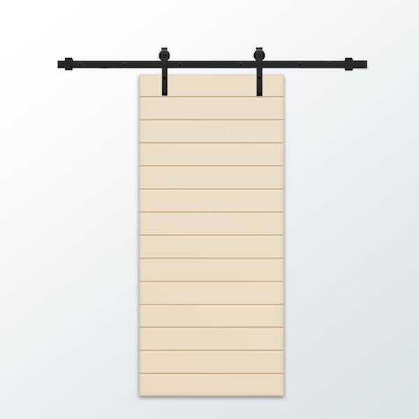 CALHOME 30 in. x 96 in. Beige Painted Composite MDF Paneled Interior Sliding Barn Door with Hardware Kit