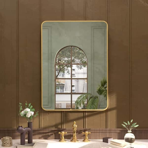 Hermitage Bath Cosy 24 in. W x 32 in. H Rectangular Framed Wall Bathroom Vanity Mirror in Brushed Gold
