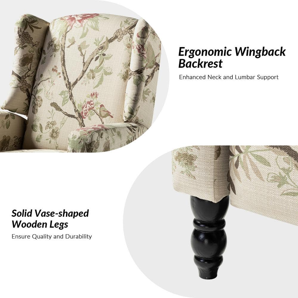 Ergonomic Wingback Recliner with Bird-Inspired Multi-Colored Fabric