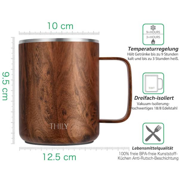 Adrinfly Vacuum 12 oz. Woodgrain Brown Insulated Stainless Steel Coffee Mug  with Spill Proof SNPH003IN693 - The Home Depot