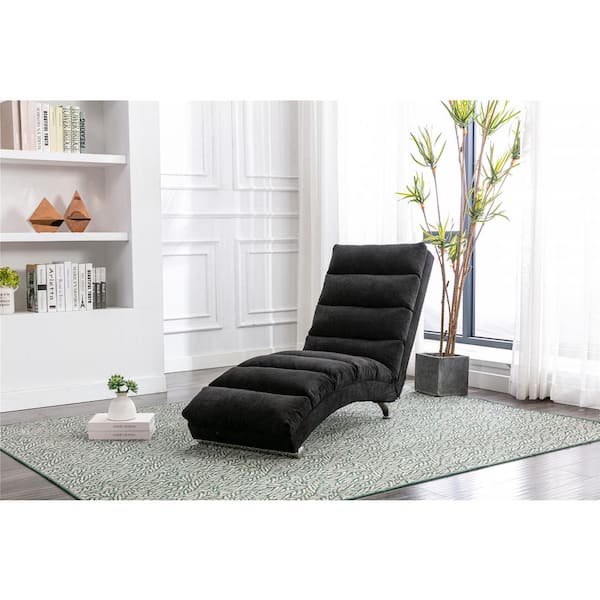 Unbranded Black Polyester Upholstered Metal Frame Ergonomical 140° Backrest Armless Chaise Lounge with Side Pocket