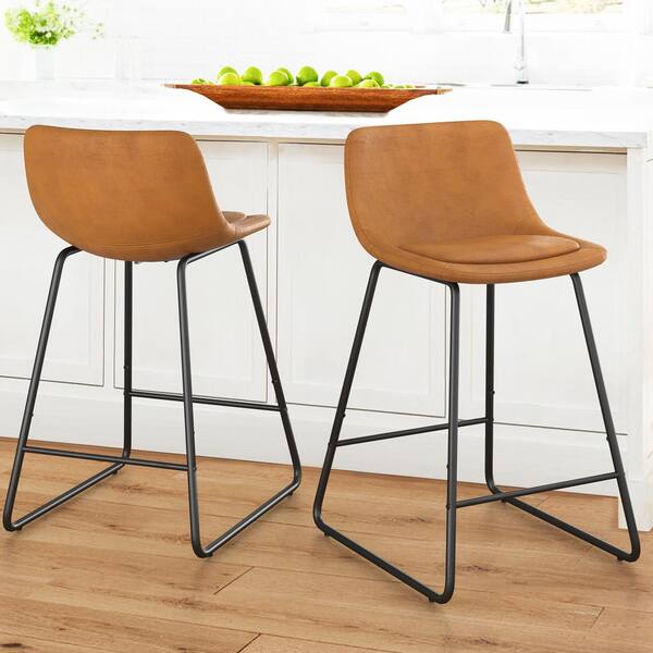 Lue Bona 3307 In Whiskey Brown Low Back Metal Frame Counter Height Bar Stools With Faux 7371