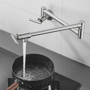 360° Rotation Wall Mounted Pot Filler with Handle in Brushed Nicke