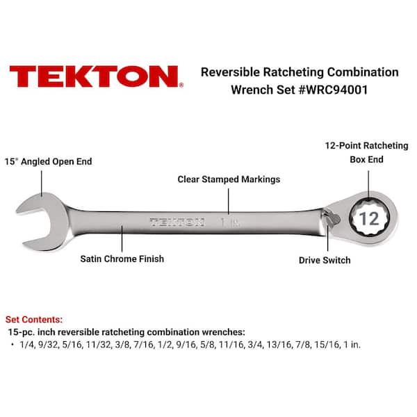 15-Piece (1/4-1 in.) Reversible 12-Point Ratcheting Combination Wrench Set
