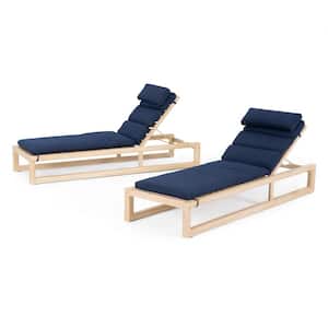 Benson Wood Outdoor Chaise Lounges with Navy Cushions (Set of 2)