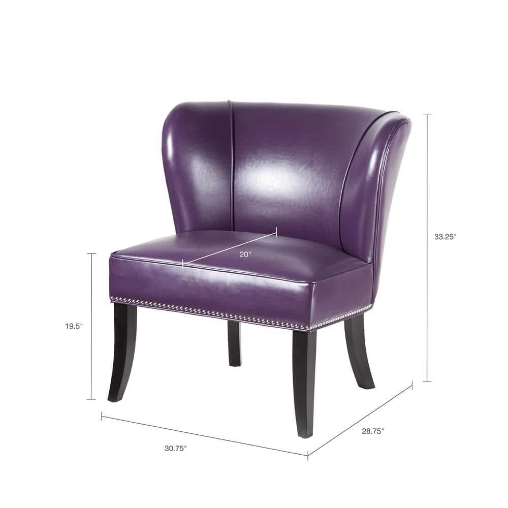 Purple Faux Leather Armless Accent Chair with Wood Legs