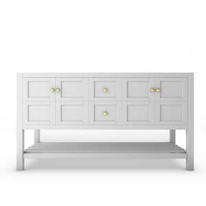 Alicia 59 in. W x 21.75 in. D x 32.75 in. H Bath Vanity Cabinet without Top in Matte White with Gold Knobs