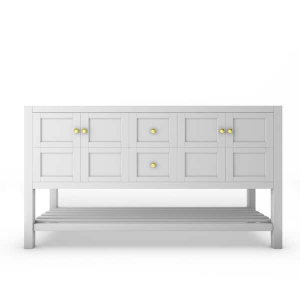 castellousa Alicia 59 in. W x 21.75 in. D x 32.75 in. H Bath Vanity Cabinet without Top in Matte White with Gold Knobs