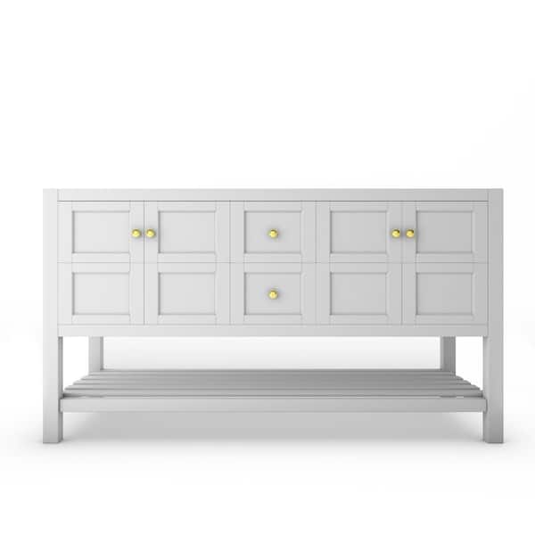 castellousa Alicia 59 in. W x 21.75 in. D x 32.75 in. H Bath Vanity Cabinet without Top in Matte White with Gold Knobs