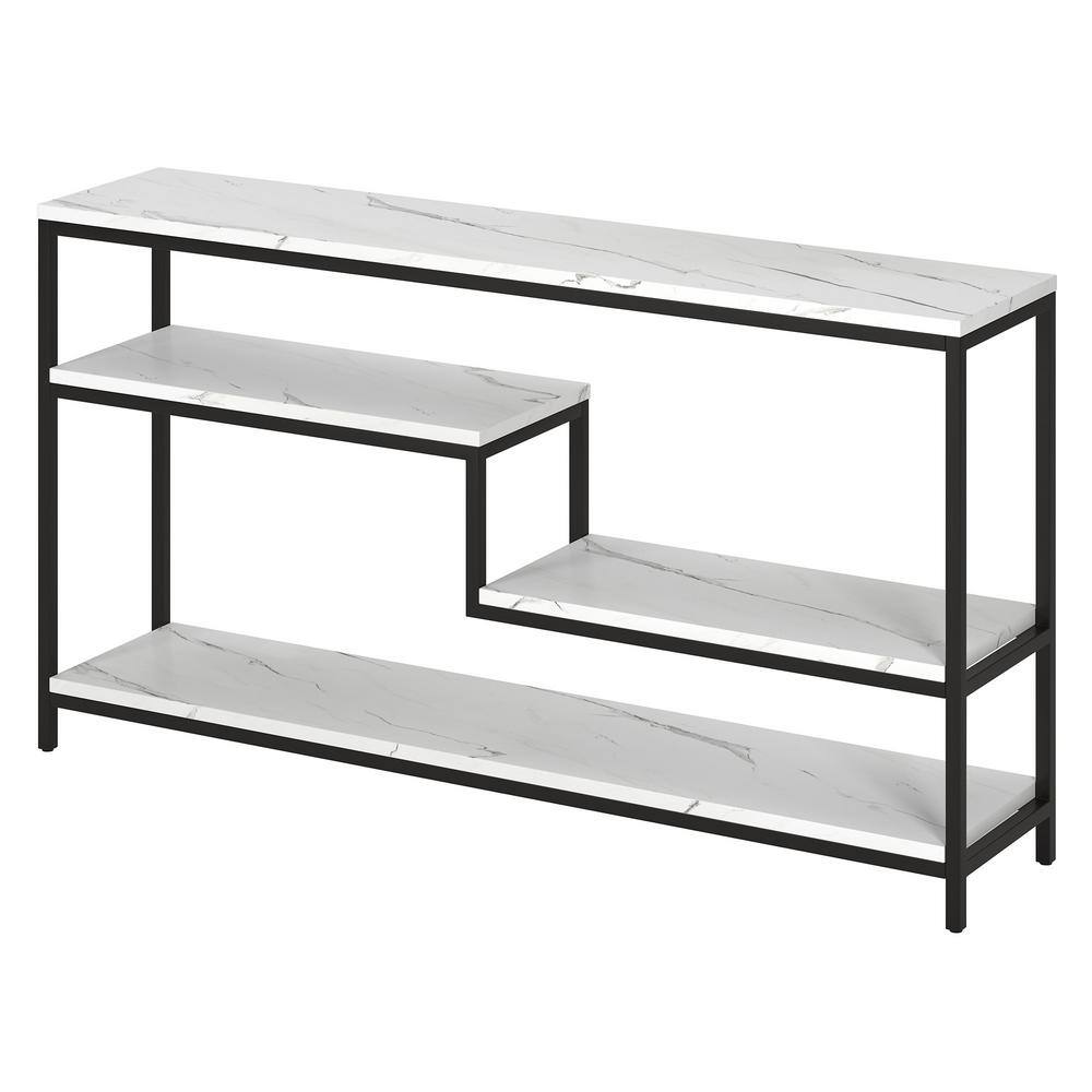 Mid-Century Glam 55" Blackened Bronze Console Table with Faux Marble Top