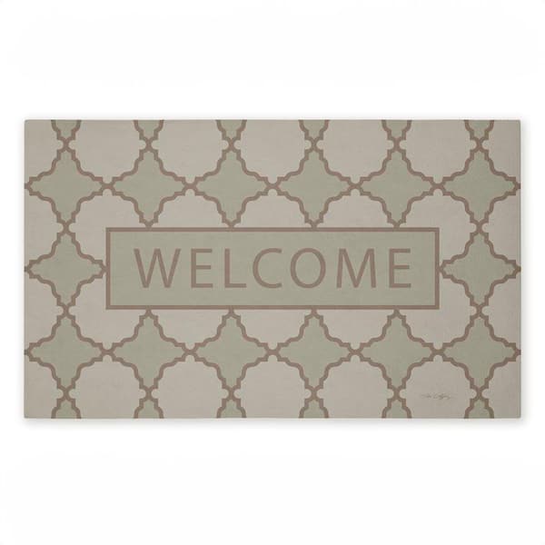 Geometric Mod Welcome Green 18 in. x 30 in. Polyester Non-Slip Outdoor Door Mat