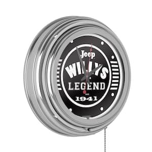 Jeep White Willys Legend Black Lighted Analog Neon Clock