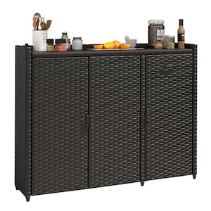 47.6 in. W x 15.7 in. D x 39.8 in. H Black Wicker Outdoor Storage Cabinet with Adjustable Shelves and Foldable Drawer