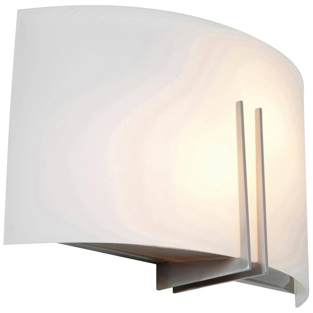 Prong 2 Light Brushed Steel Sconce with White Glass Shade