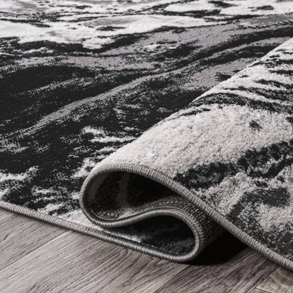 Abstract Swirl Marbled Black/Ivory 3x5 Synthetic Area Rug