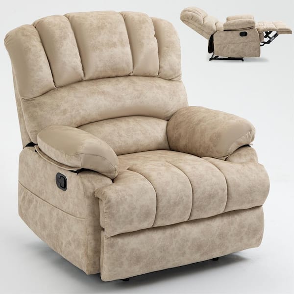 Z-joyee Beige Fabric Recliner Large Manual Recliner with Side Pocket
