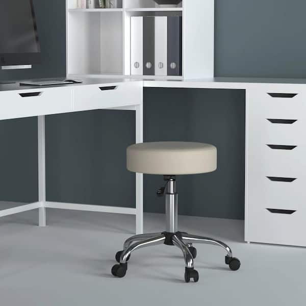 WorkPro Medical Stool Beige Vinyl High Density Foam Chrome Base Pneumatic Lift