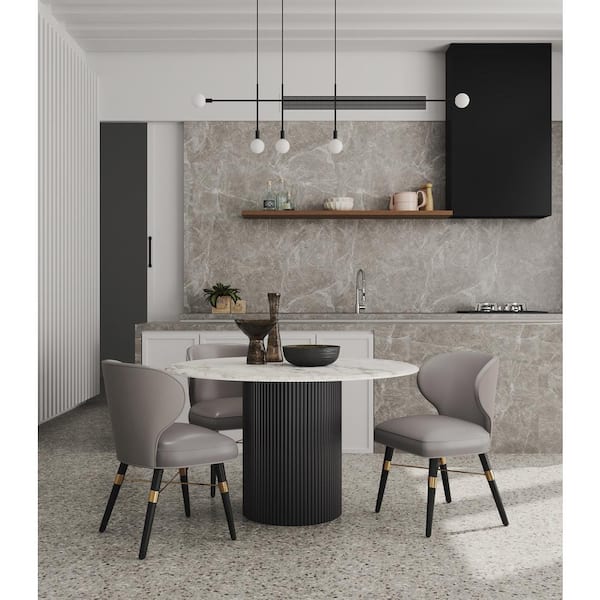 Manhattan Comfort Modern Strine Dining Chair Upholstered in Velvet and Leatherette with Solid Wood Legs in Dark Taupe - Set of 2 Manhattan Comfort Modern Strine Dining Chair Upholstered in Velvet and Leatherette with Solid Wood Legs in Dark Taupe - Set of 2