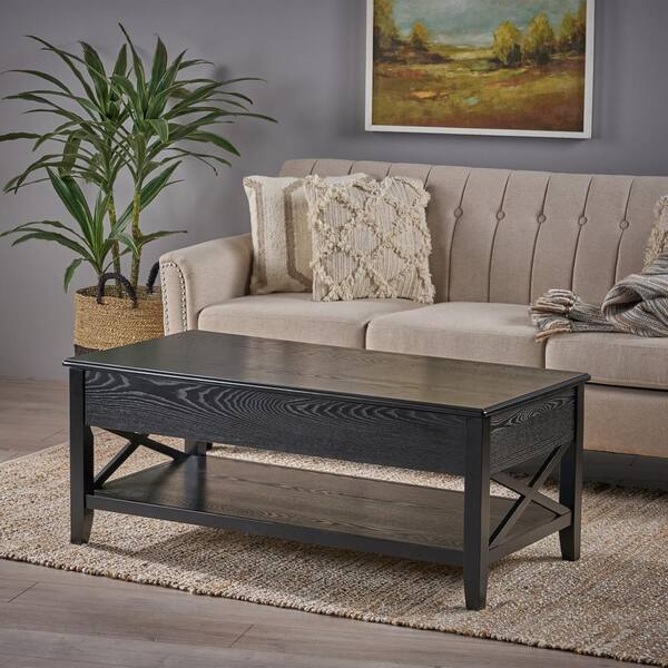 Black Large Rectangle Wood Coffee Table, Black Living Room Tables