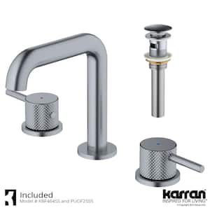 Tryst Widespread 2-Handle Three Hole Bathroom Faucet with Matching Pop-up Drain in Stainless Steel