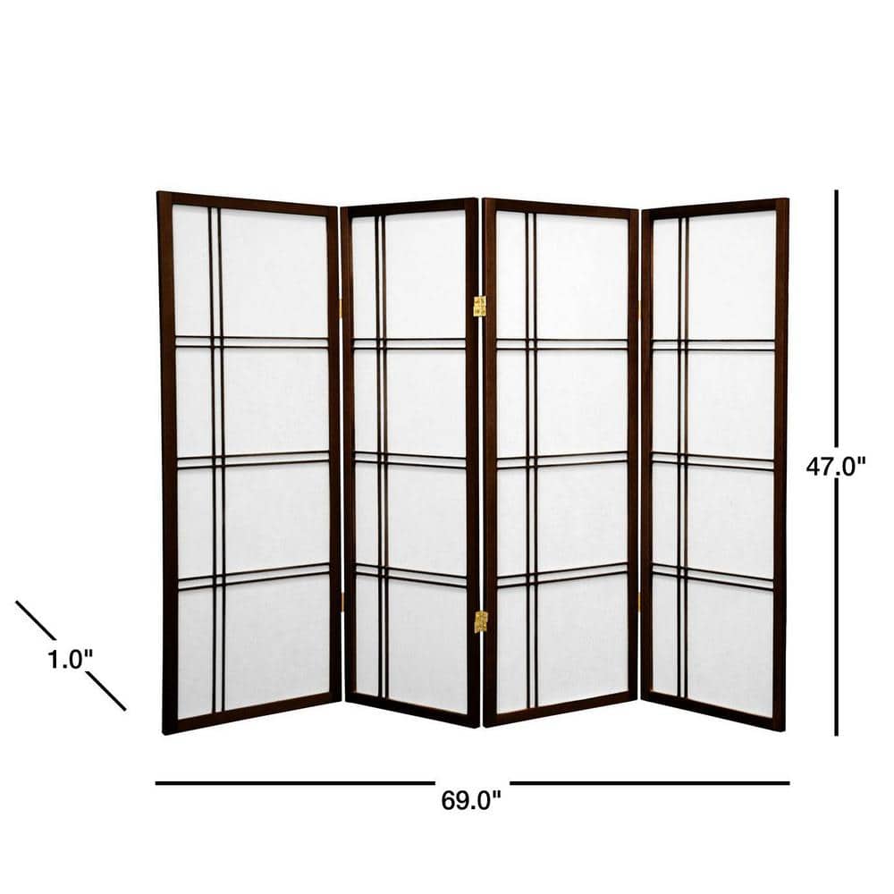 Walnut 4-Panel Double Cross Shoji Room Divider
