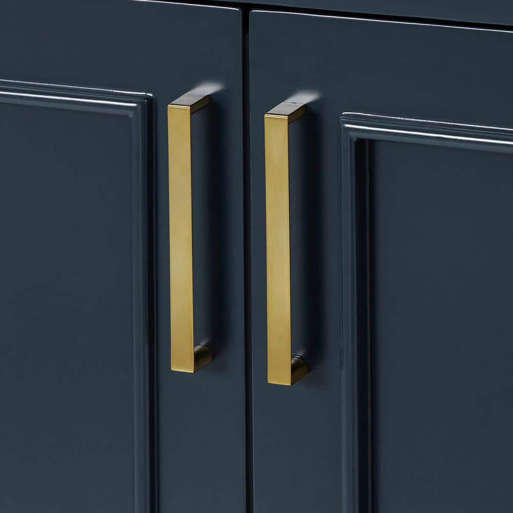 Midnight Blue Double Freestanding Vanity Cabinet with Brass Hardware