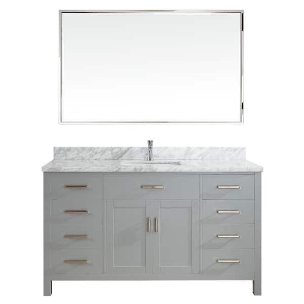 Studio Bathe Kalize II 60 in. W x 22 in. D Vanity in Oxford Gray with Marble Vanity Top in Gray with White Basin and Mirror