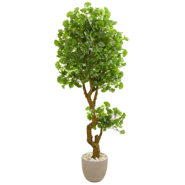 Nearly Natural Indoor/Outdoor 6.5 ft. Jingo Artificial Tree in Sand Colored Planter UV Resistant