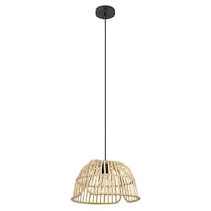 Glyneath 14.75 in. W x 82.32 in. H 1-Light Structured Black Standard Pendant Light with Bamboo Dome Shade