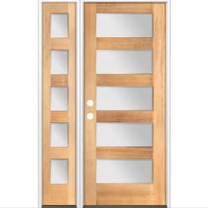 50 in. x 80 in. Modern Douglas Fir 5-Lite Right-Hand/Inswing Frosted Glass Clear Stain Wood Prehung Front Door w/ LSL