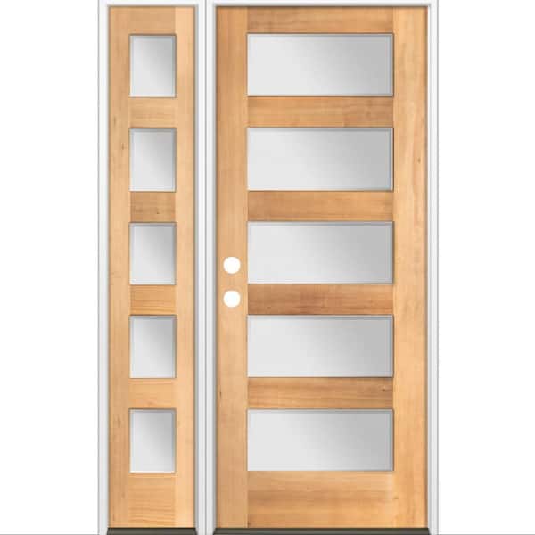 Krosswood Doors 50 in. x 80 in. Modern Hemlock 5-Lite Right-Hand/Inswing Frosted Glass Clear Stain Wood Prehung Front Door w/ LSL