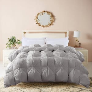 Pintuck Stitch Heavy Weight Gray Full/Queen White Duck Down/Feather Blend Comforter